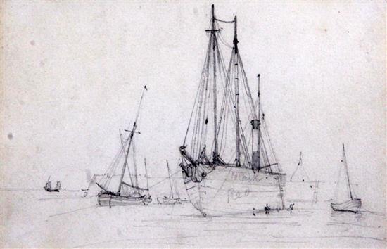 George Weatherill (1810-1890) Fishing boats at low tide, 4 x 6.25in.
